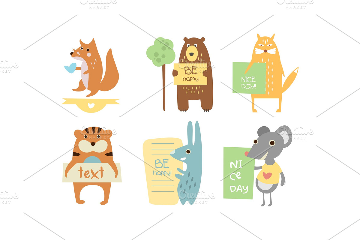 Lovely animals with banners set in Illustrations - product preview 8