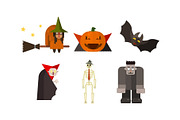 Halloween icons set, witch, pumpkin