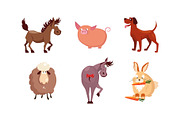 Cute cartoon farm animals set