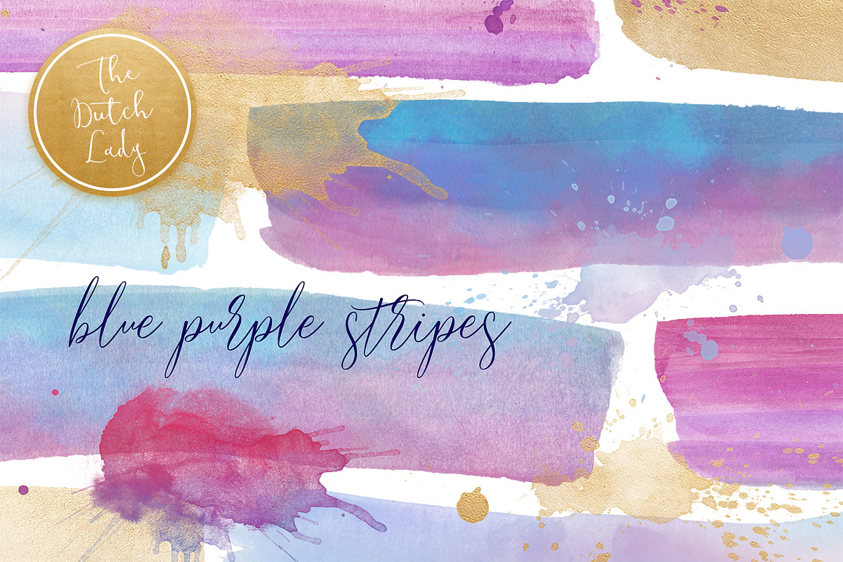 Watercolor Stripe Art Blue & Purple in Illustrations - product preview 8