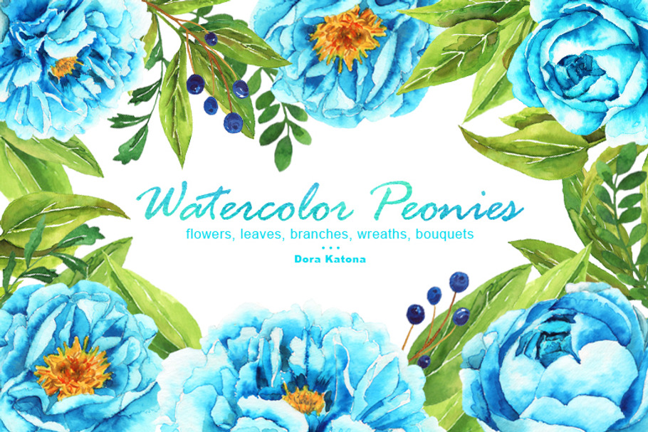 Watercolor Blue Peonies