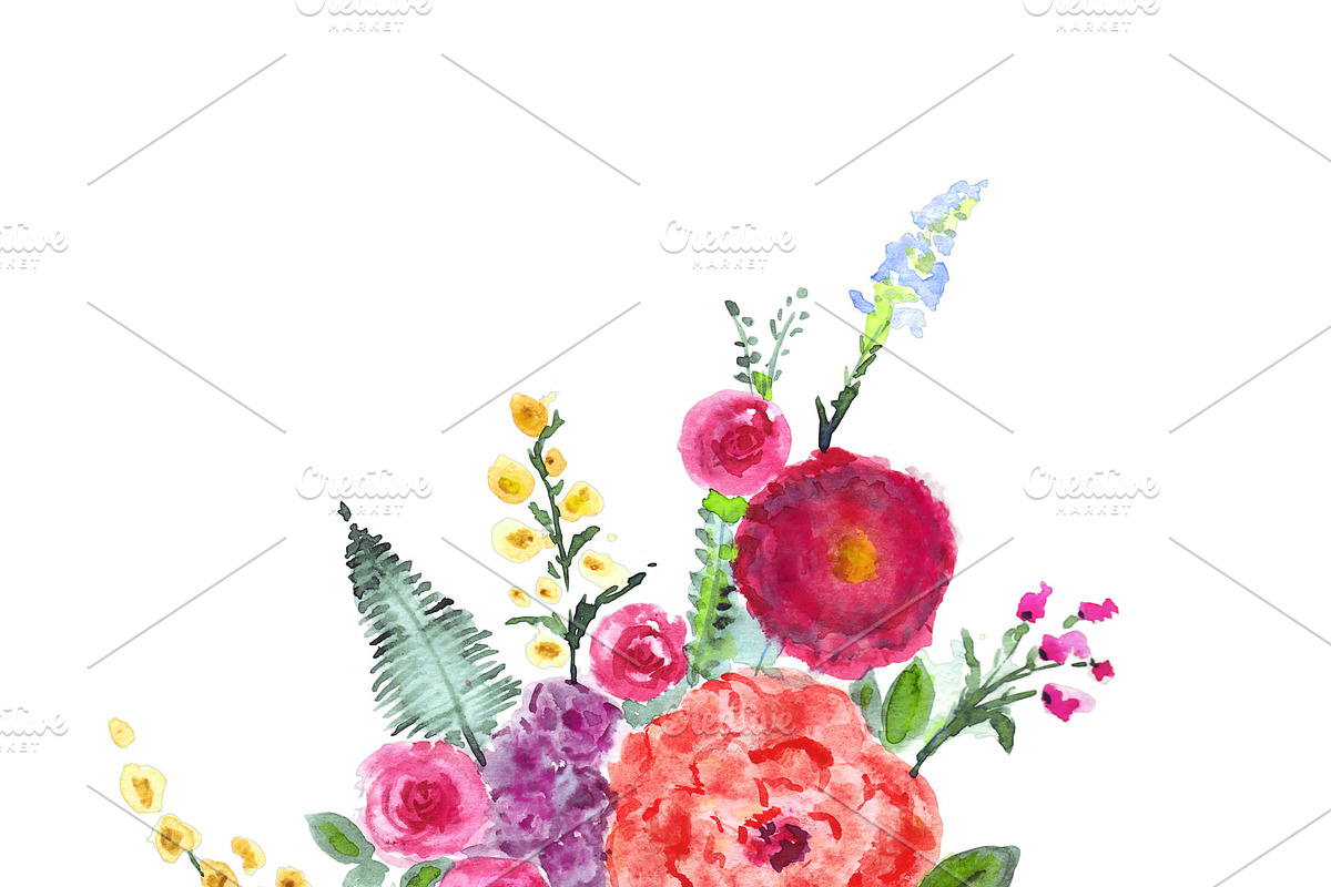 Watercolor flowers bouquet in Illustrations - product preview 8