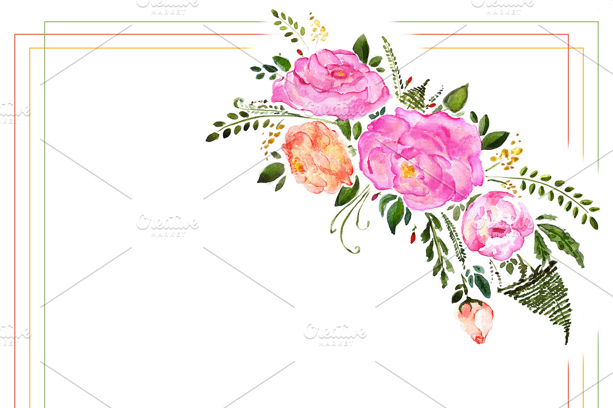 Watercolor flowers bouquet in Illustrations - product preview 8