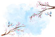 Watercolor sakura branches