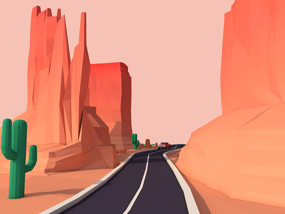 Cartoon Low Poly Monument Valley  in Nature - product preview 2