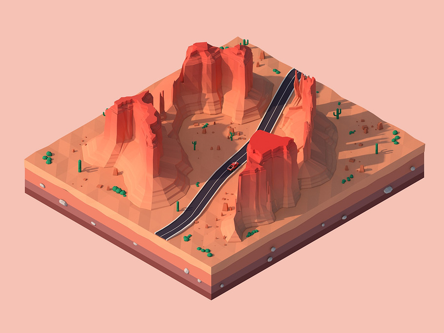 Cartoon Low Poly Monument Valley  in Nature - product preview 3