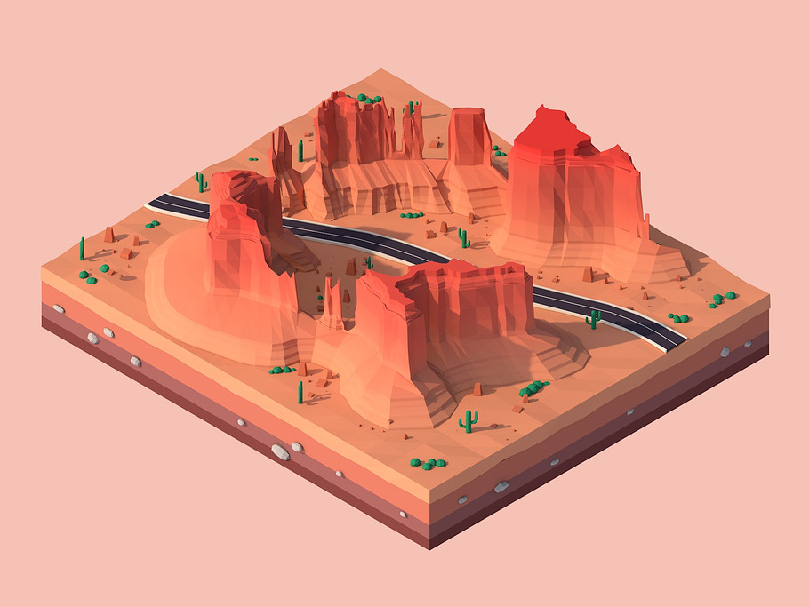 Cartoon Low Poly Monument Valley  in Nature - product preview 5
