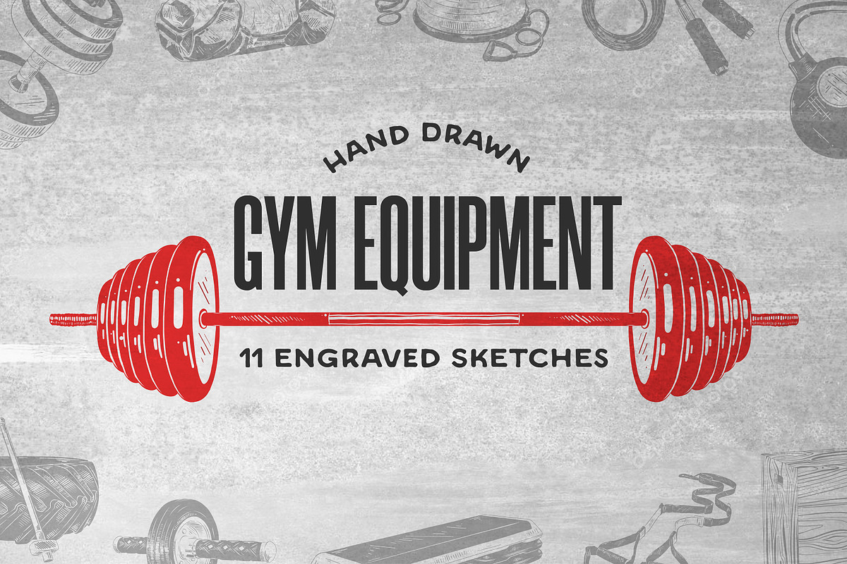Gym equipment hand drawn sketches in Objects - product preview 8