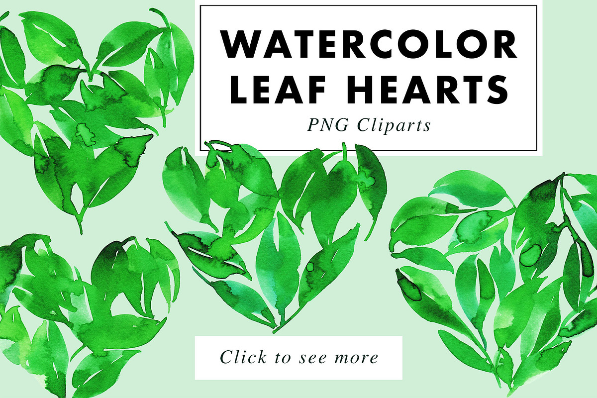 4 Valentines Watercolor Leaf Heart in Illustrations - product preview 8
