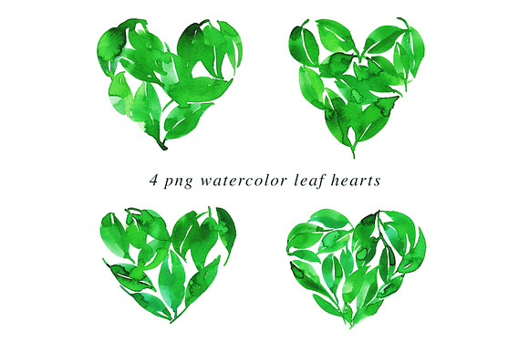4 Valentines Watercolor Leaf Heart in Illustrations - product preview 1