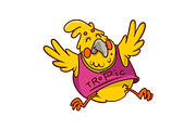 Funny bright yellow parrot in pink