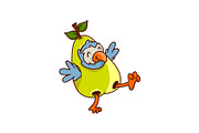 Funny tropical bird dressed in pear