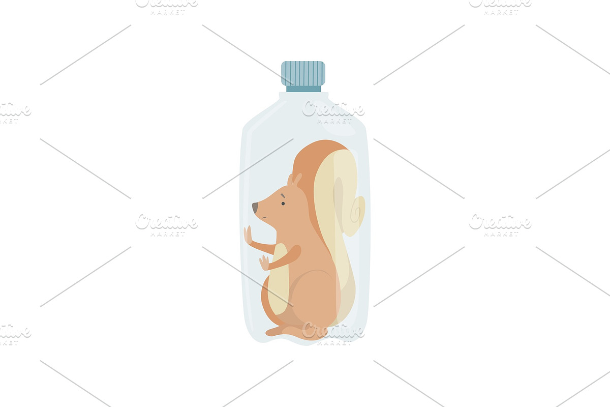 Plastic bottle with squirrel animal in Illustrations - product preview 8