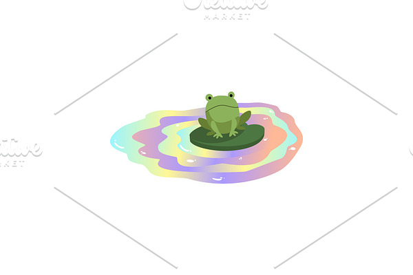 Frog floating in polluted water