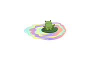 Frog floating in polluted water