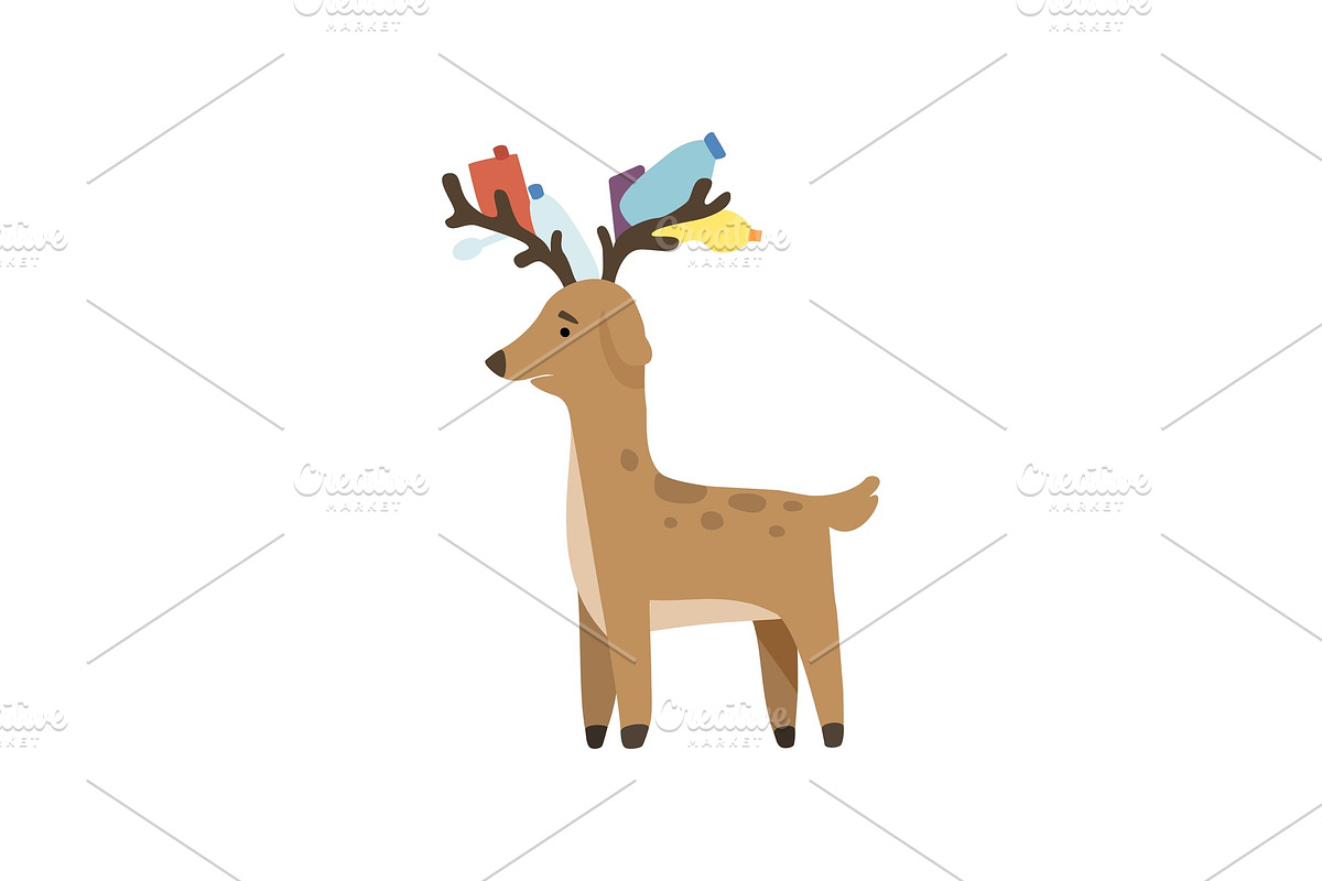 Deer with plastic trash in its in Illustrations - product preview 8