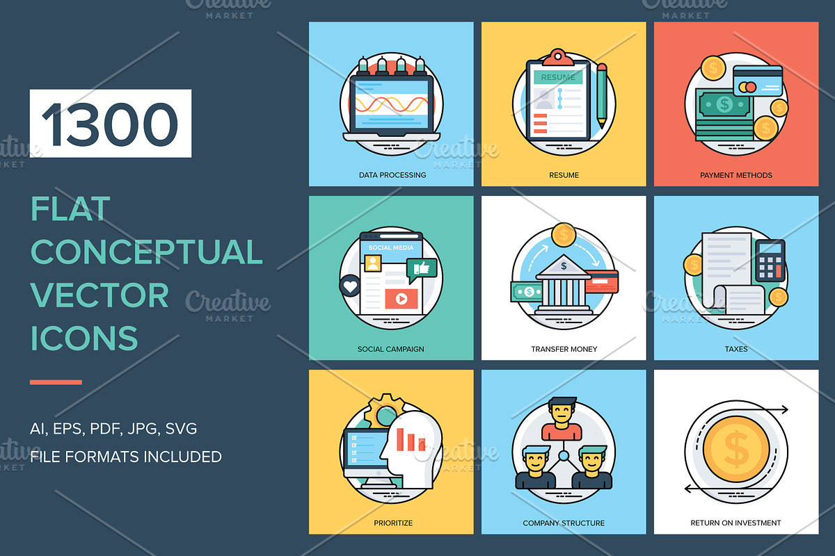 1300 Flat Conceptual Vector Icons in Icons - product preview 8