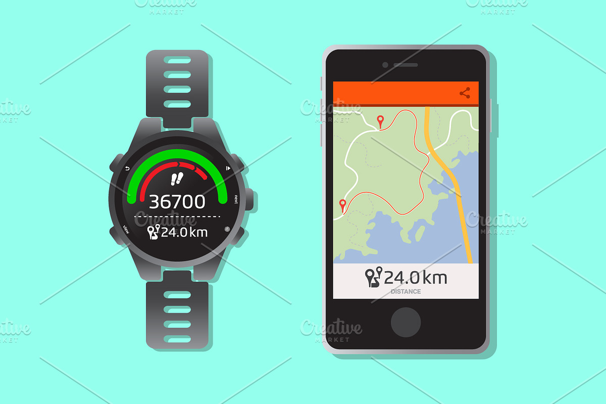 Smart watch with a smartphone.  in Illustrations - product preview 8