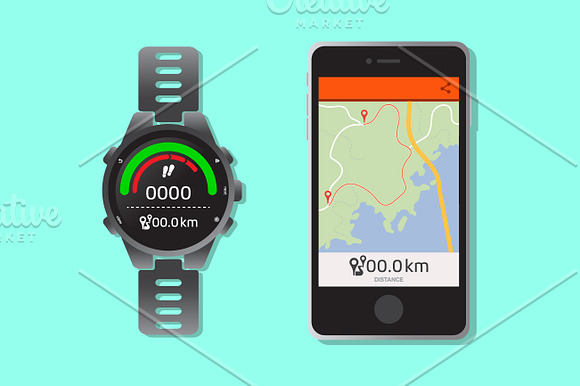 Smart watch with a smartphone.  in Illustrations - product preview 1