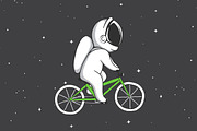 astronaut rides on bicycle