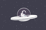 astronaut flies in flying saucer