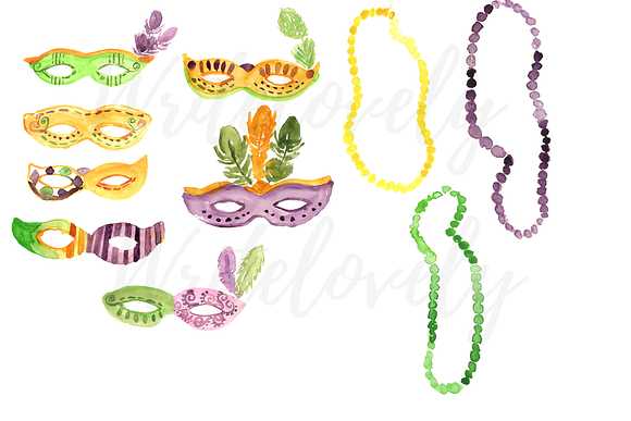 Watercolor Mardi Gras Mask Clipart in Illustrations - product preview 1