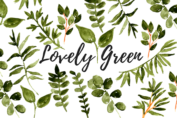 Watercolor greenery floral clipart