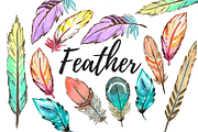 Watercolor bohemian feather clipart