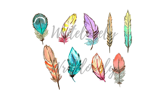 Watercolor bohemian feather clipart in Illustrations - product preview 1