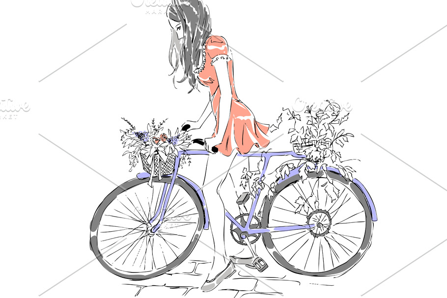 Cute girl riding bike. Bicycle