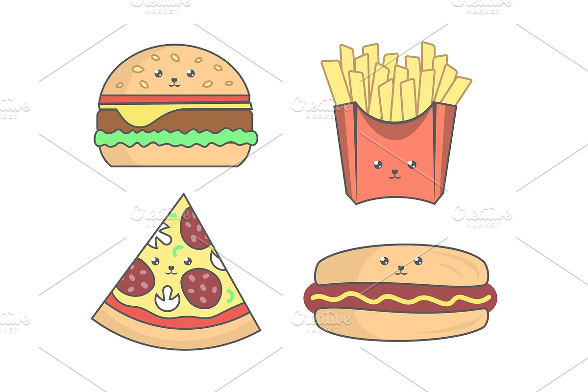 Fast food in trendy kawaii style in Illustrations - product preview 8
