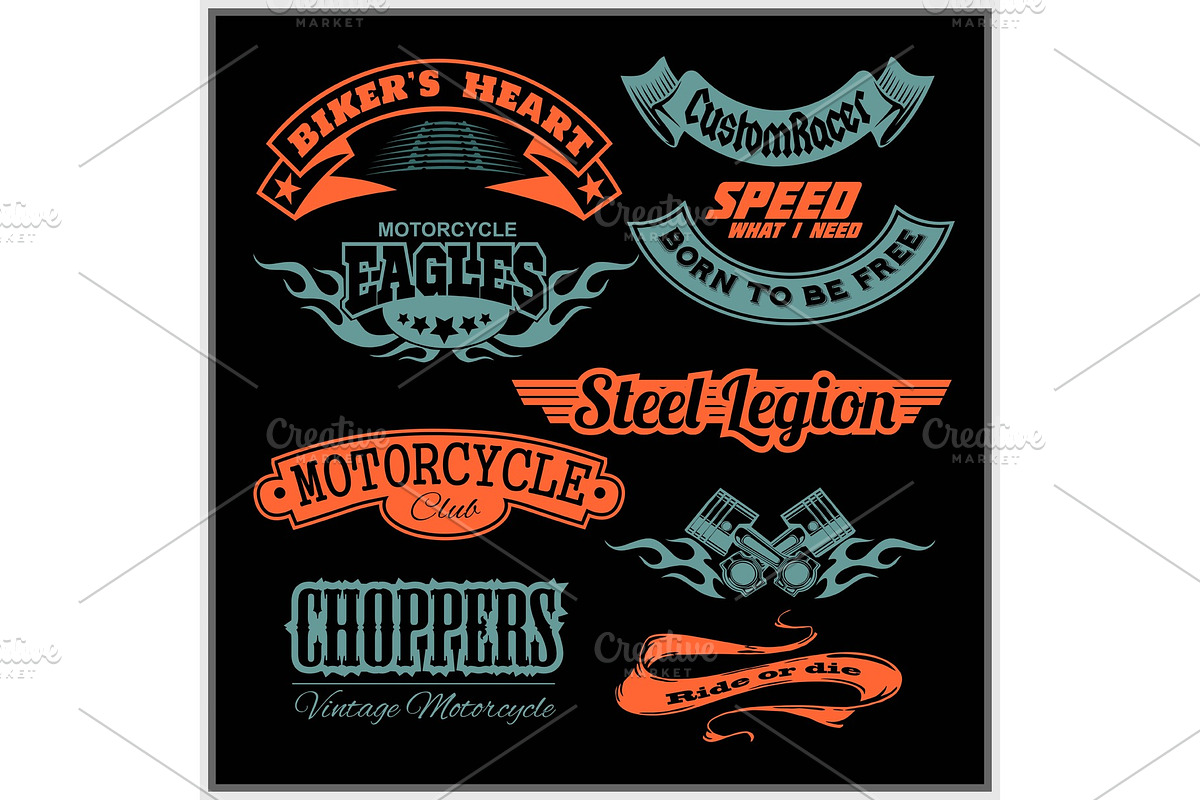 Motorcycle vector set with vintage in Illustrations - product preview 8