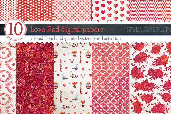 Love Red Patterns - digital papers