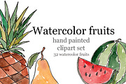 Watercolor fruits, raster