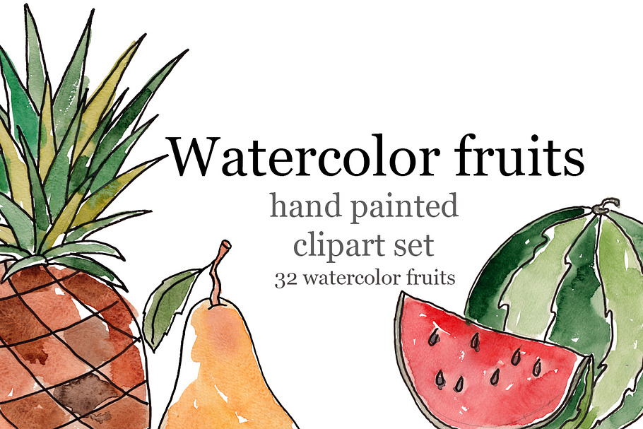 Watercolor fruits, raster