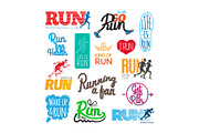 Run Icons Set. Inscriptions and