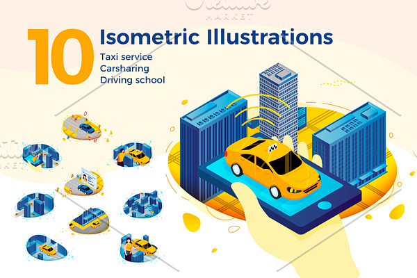 Car related isometric vector set