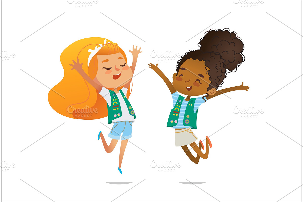 Happy scout girls in Illustrations - product preview 8