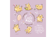 Set of Cute Tiny Yellow Pigs
