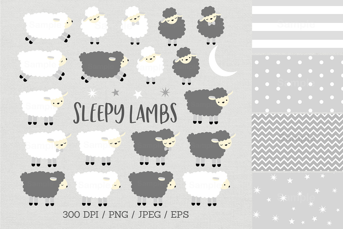 Sleepy Lamb Clipart in Illustrations - product preview 8