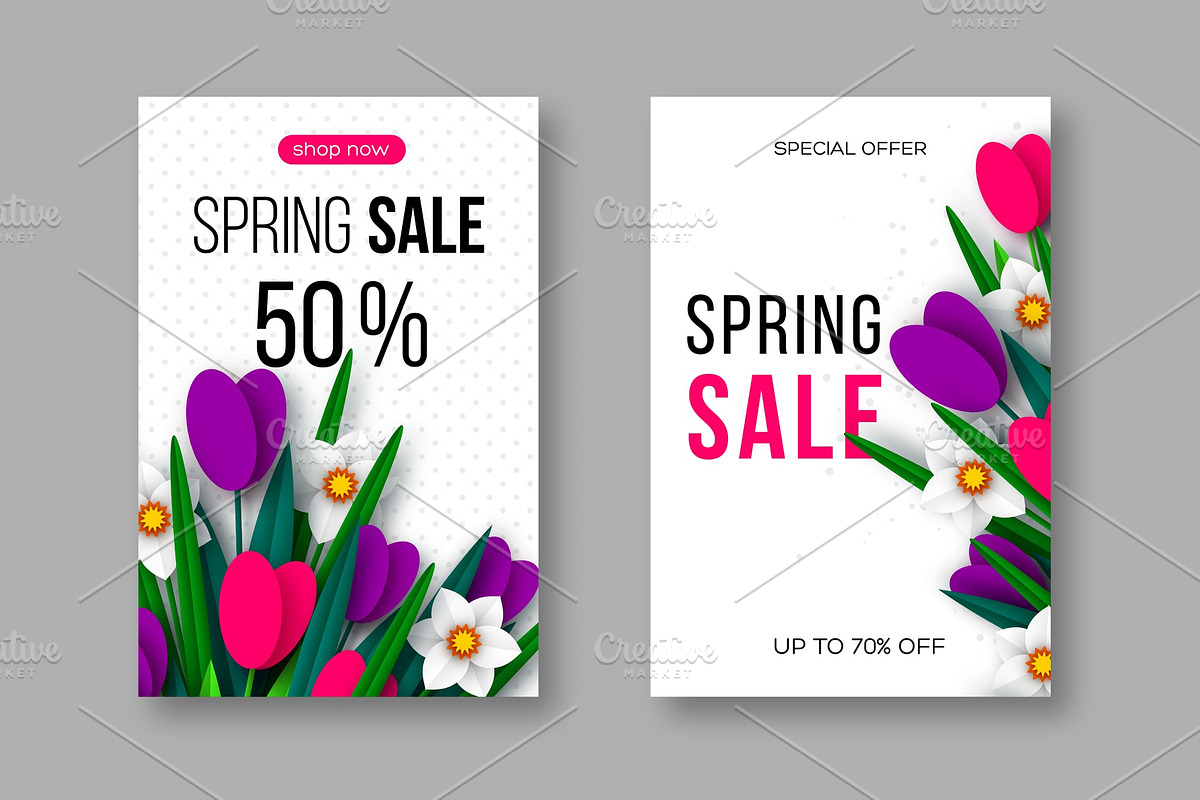 Spring sale posters with paper cut in Illustrations - product preview 8