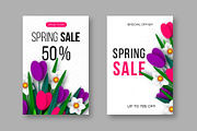Spring sale posters with paper cut