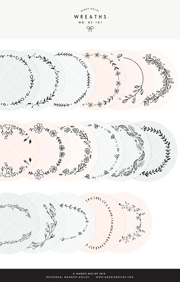 PNG 101 Hand Drawn Wreaths Elements in Illustrations - product preview 3