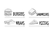 Hand drawn menu of fast food cafe