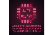 Processor with circuits neon icon