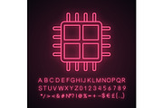 Quad core processor neon light icon