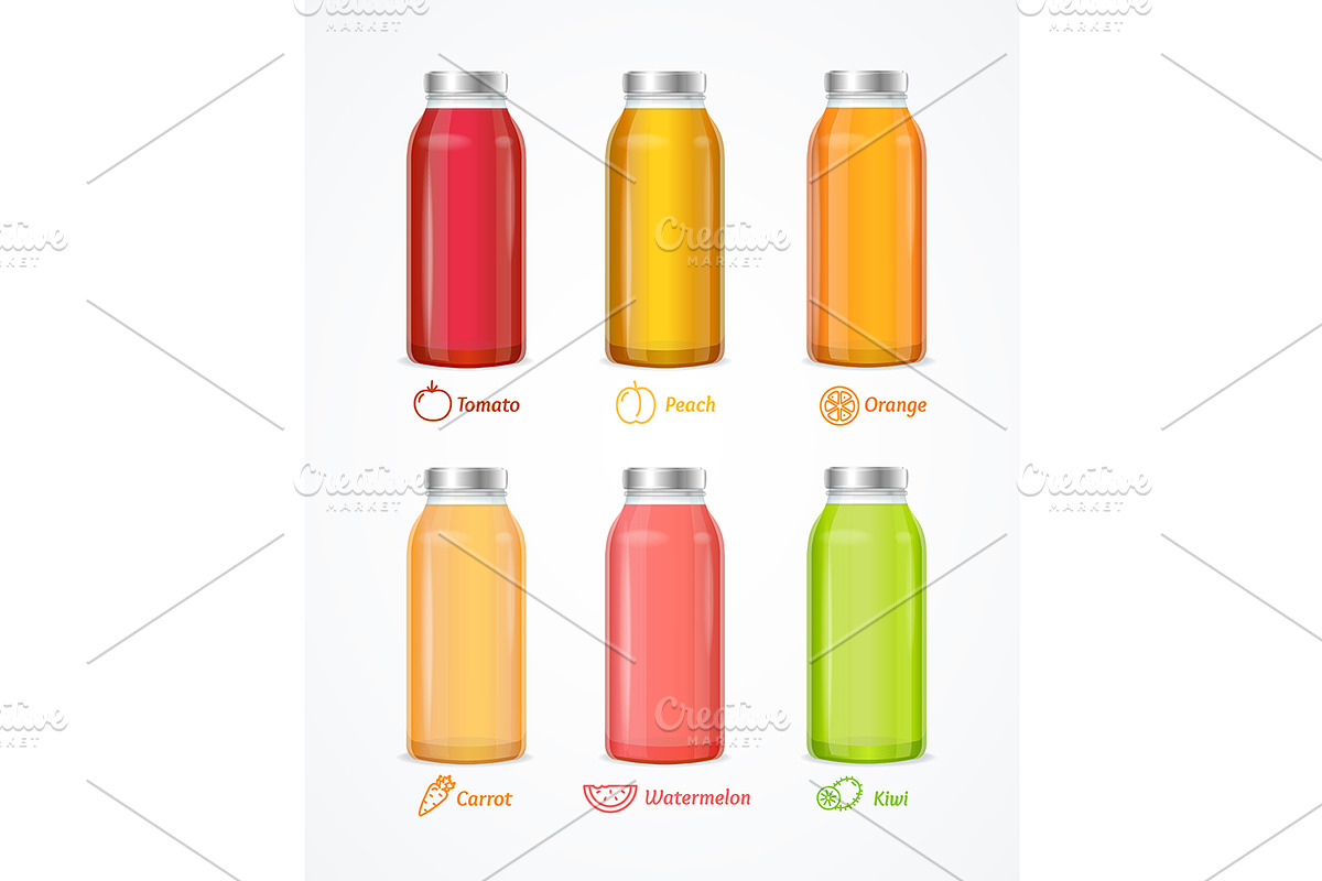 Different Juice Bottle Set. Vector in Objects - product preview 8