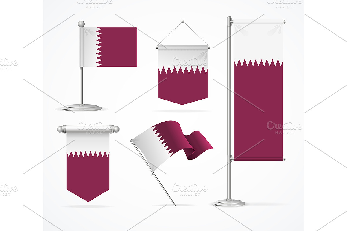 Realistic 3d  Qatar Flag Banner Set in Objects - product preview 8