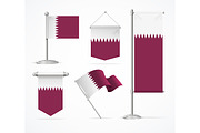 Realistic 3d  Qatar Flag Banner Set