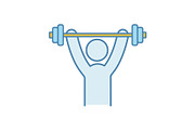 Man training with barbell color icon
